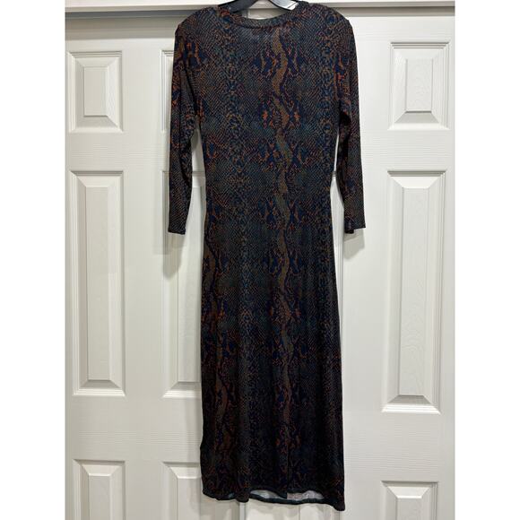 Joie Meika Printed Midi Sheath Dress Peacock Snakeskin Size Medium 3/4 S… - Picture 4 of 5